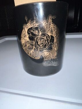 Black Floral Skull Candle Holder - Home Accents